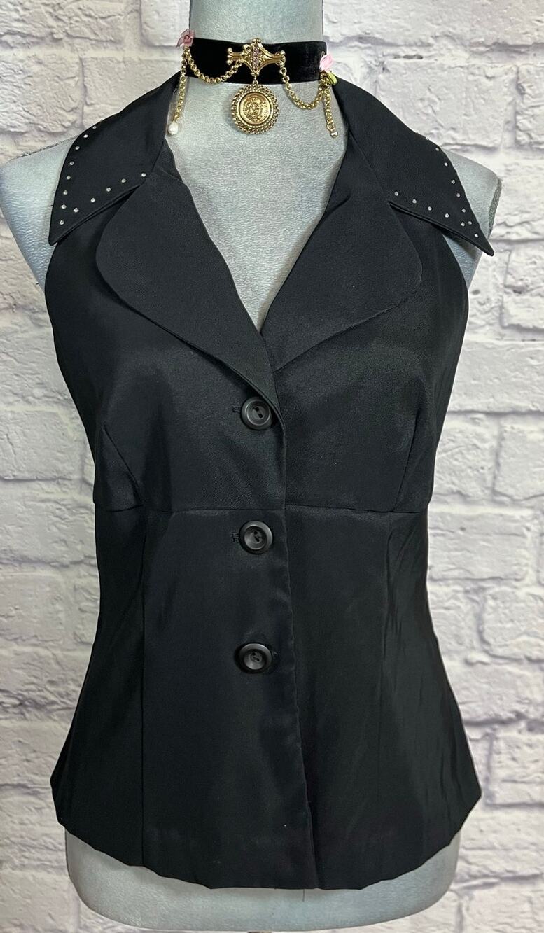 Vintage Y2K Be Smart Sleeves Button Up Blouse with Wide Collar & Rhinestones